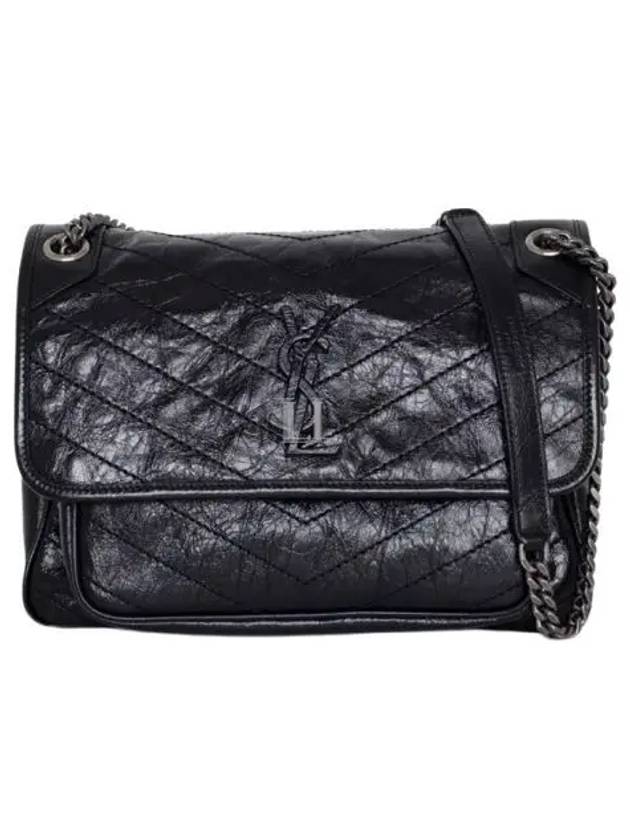 Luxury Saint Laurent Trending 2025 Nikki Medium Krinkle   Leather Shoulder Bag Black
