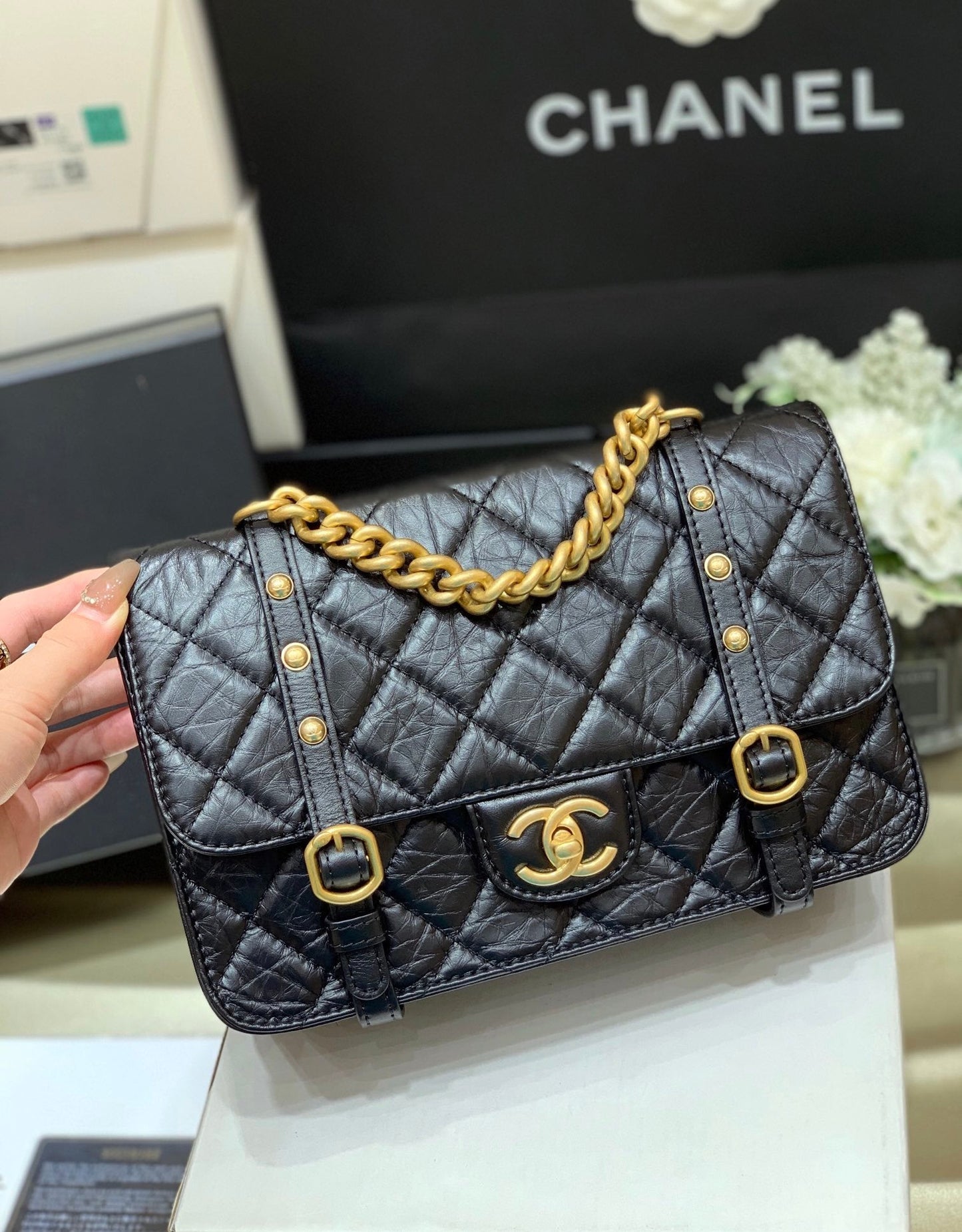 CHL Co Co Shoulder Bag Gold Chain Black 9.8in/25cm
