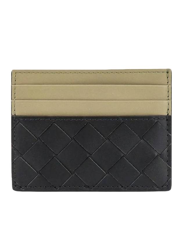 Luxury Bottega Veneta Intrecciato Two-Tone Card Wallet Dark Green Travertine