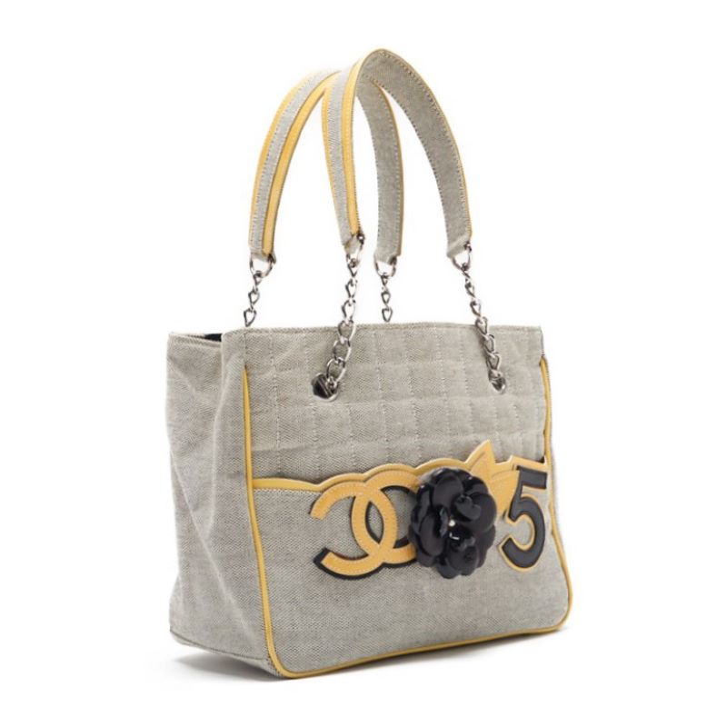 CHANEL . 5 Camelia Handbag Canvas  Emmel Grey × Yellow  Handbag ' Bag Hybrid ? Delivery? Honeymoon Online