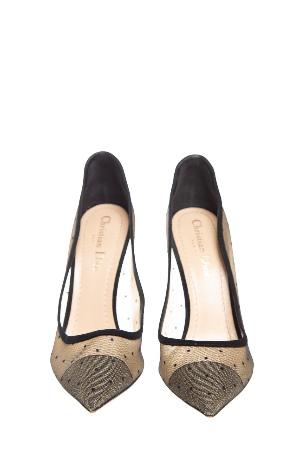 Christian Dior Black and Nude Velvet Polka Dot Heels SZ 38