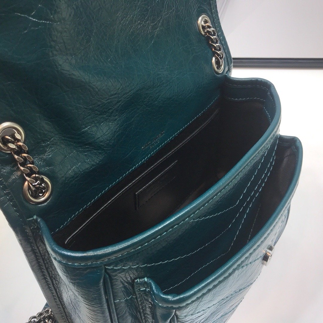 YSSL Niki Baby Chain Bag In Crinkled  Dark Green For Women 8in/21cm YSL
