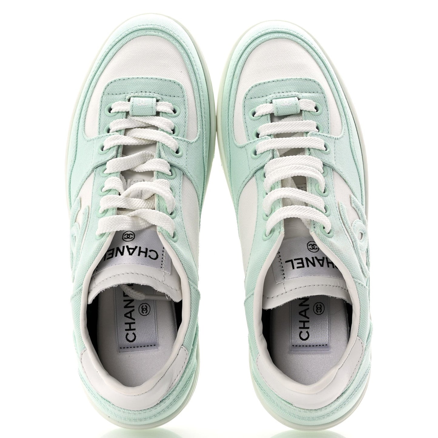 Chanel Cotton Sneakers 38.5 Light Turquoise White