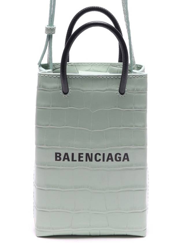 Luxury Balenciaga Trending 2025 Crocodile Embossed Phone Holder Shopping Mini Bag Light Green