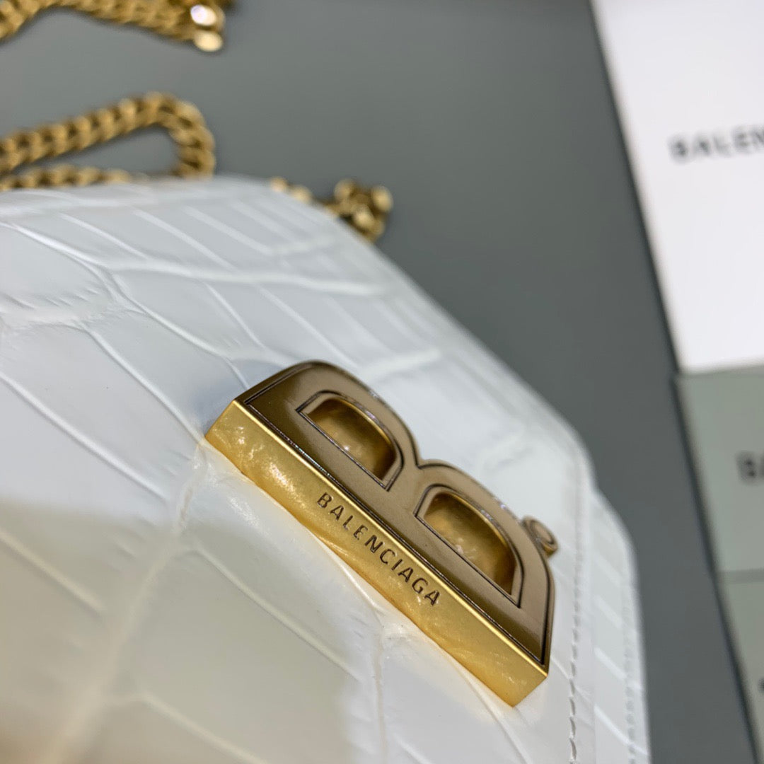 Top Quality Croc Embossed Patent B Bag With Chain In White, For Women,  Bags 7.9in/20cm