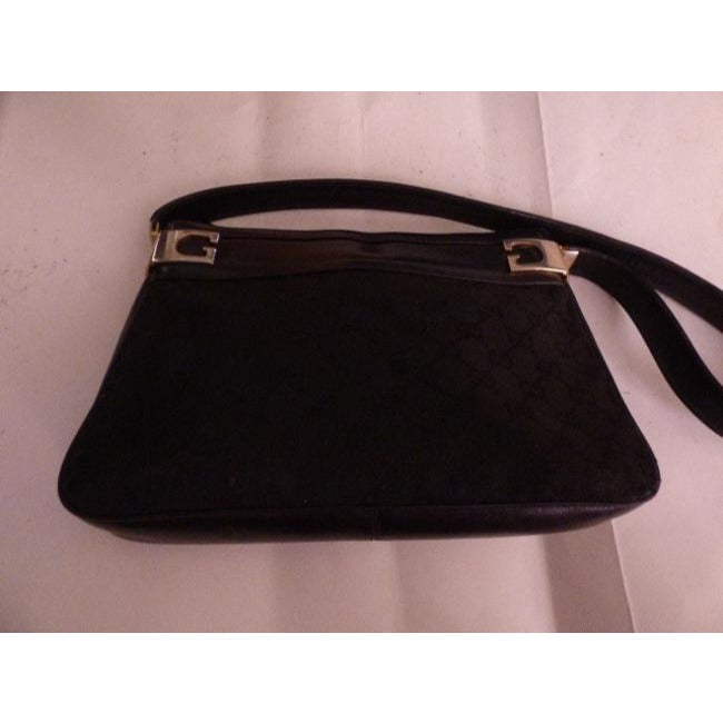 Gucci   Black Leather And Large G Logo Print Canvas Suede Hobo Bag