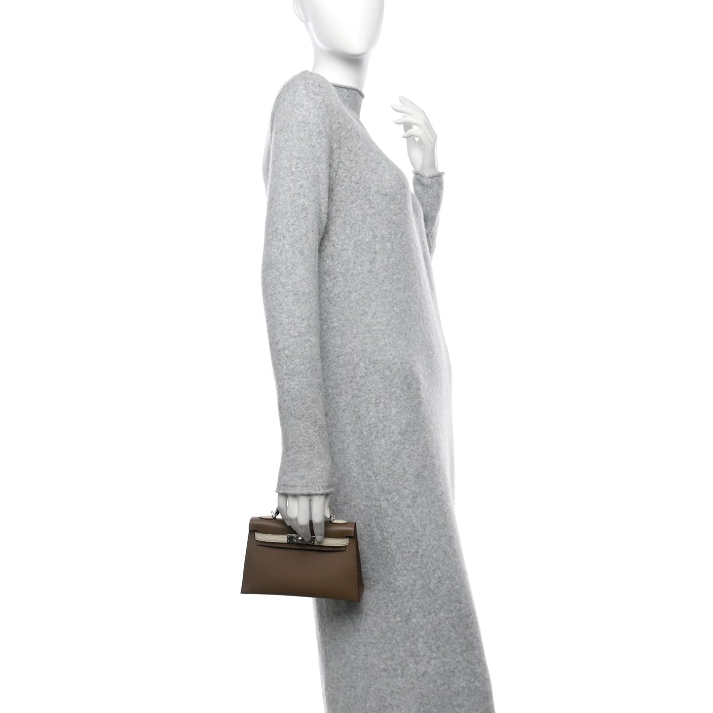 Hermes Madame Calfskin Matte Alligator Mini Kelly Sellier Touch 20 Etoupe Beton