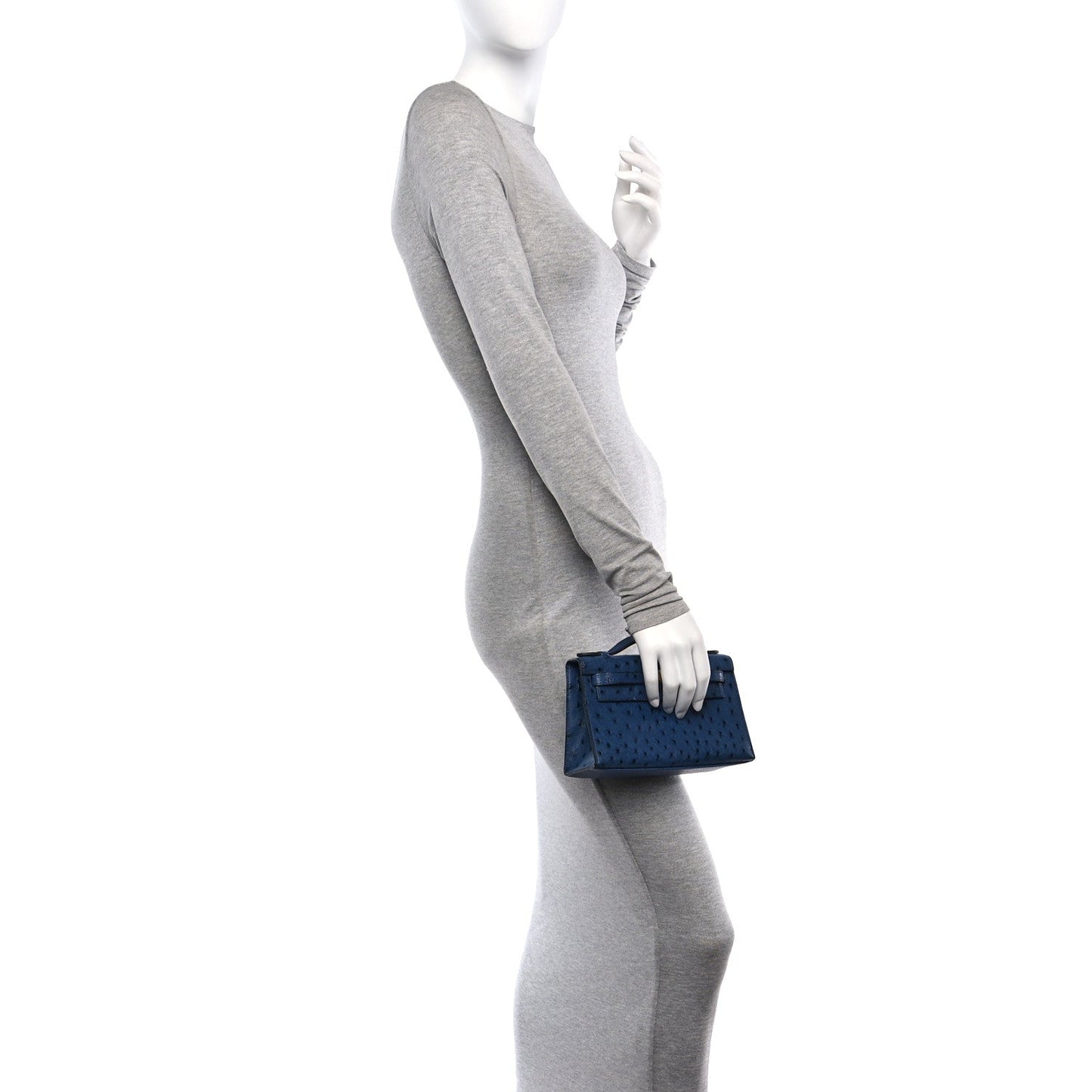 Hermes Ostrich Kelly Pochette Clutch Bleu Roi