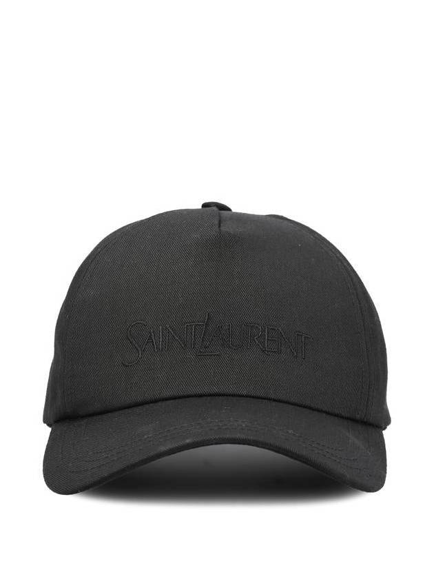 Luxury Saint Laurent Trending 2025 Embroidered Logo Gabardine Weave Cotton Ball Cap Black