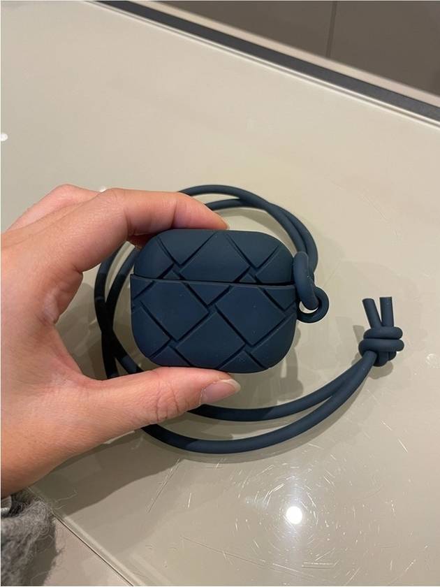Luxury Bottega Veneta Intrecciato Airpod Case Navy Blue