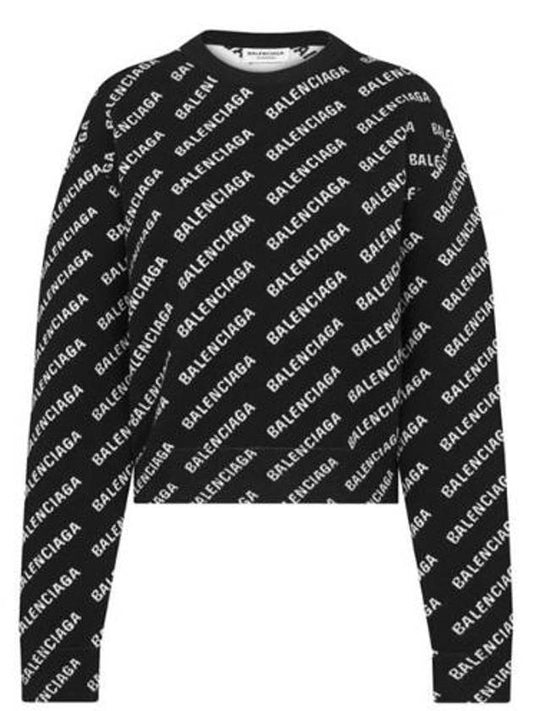 Luxury Balenciaga Trending 2025 All-Over Mini Logo Wool Knit Top Black