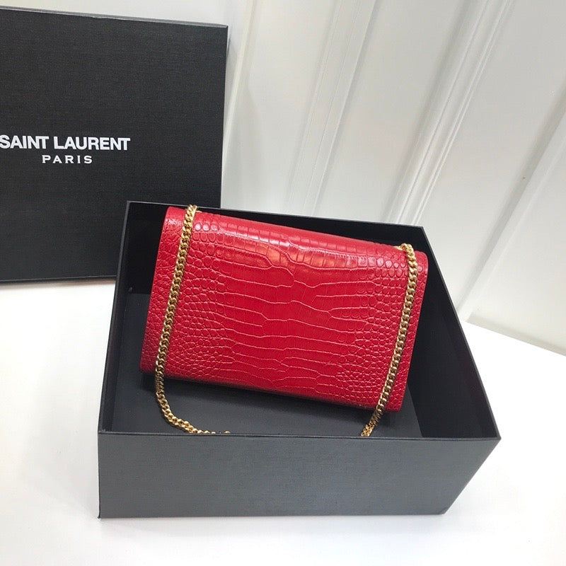 YSSL Kate Medium Chain Bag With Tassel In Embossed Crocodile Red For Women 9in/24cm YSL