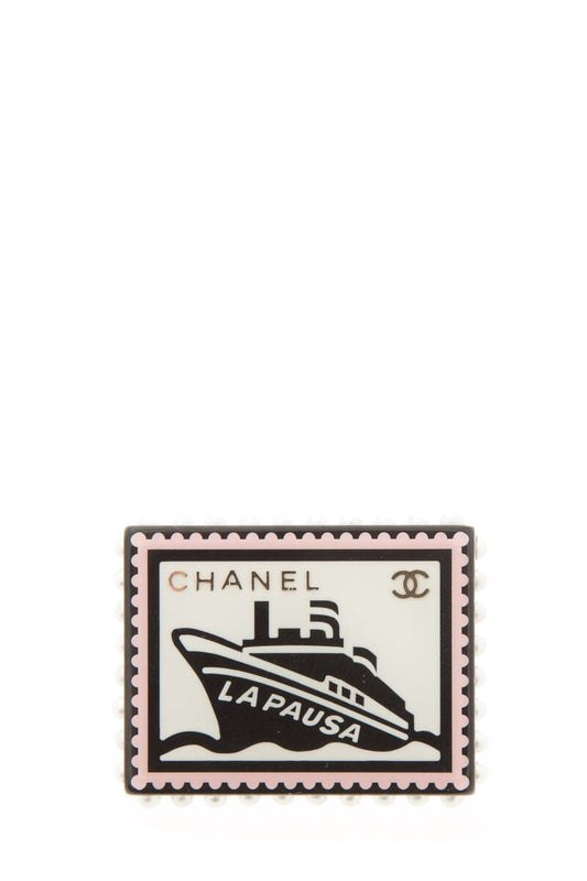 Chanel 2019 "La Pausa" Pink & Black & White Enamel Brooch