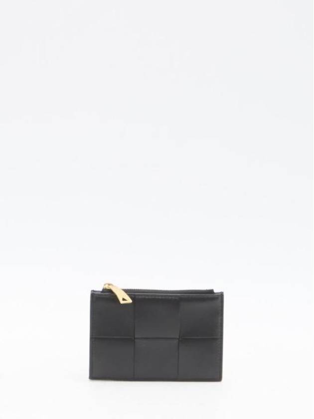 Luxury Bottega Veneta Intrecciato Cassette Zipper Card Wallet Black