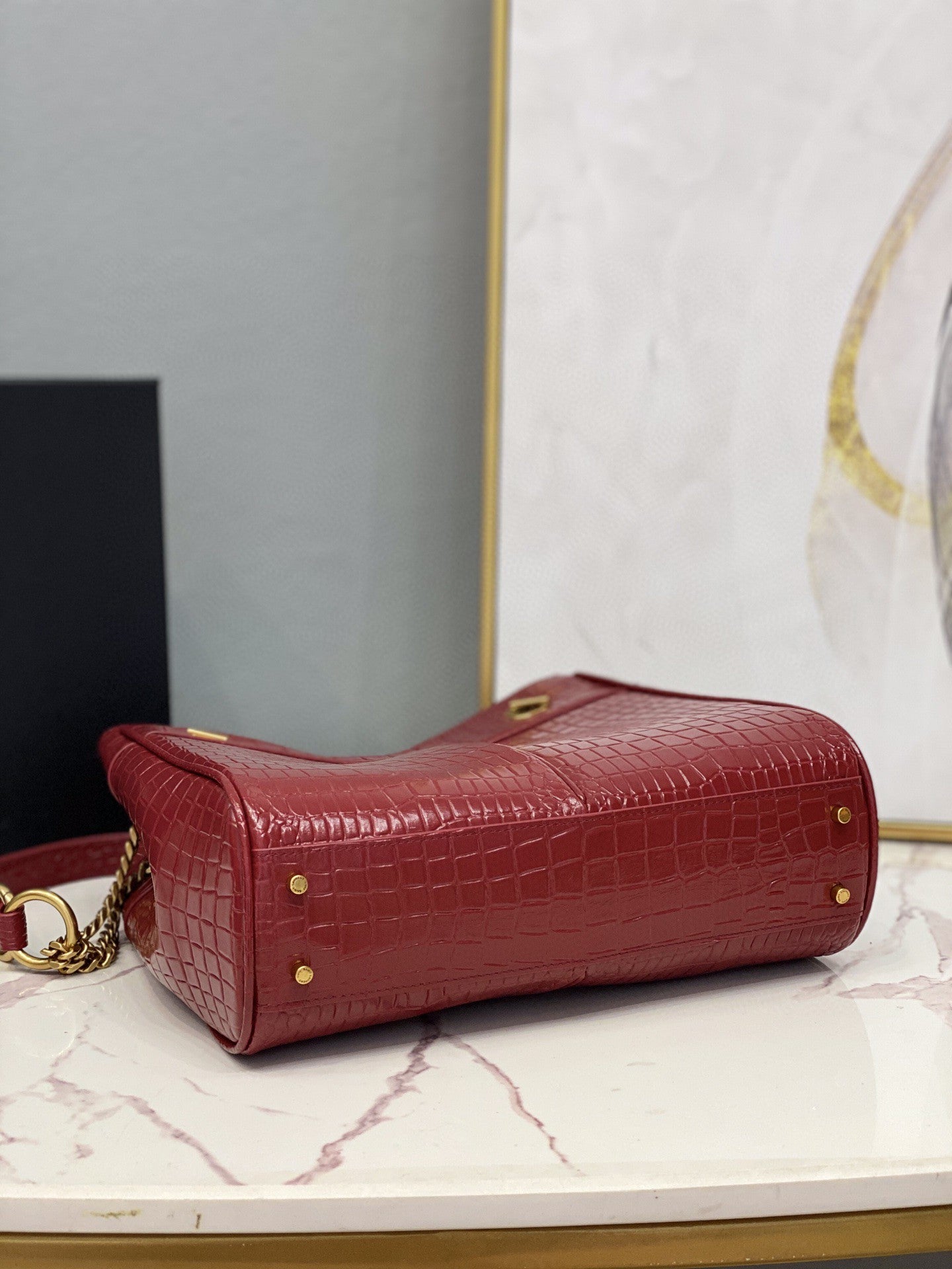 Top Quality Claude-Effect Tote Bag Red For Women 11in/28cm YSL 64028116J0W