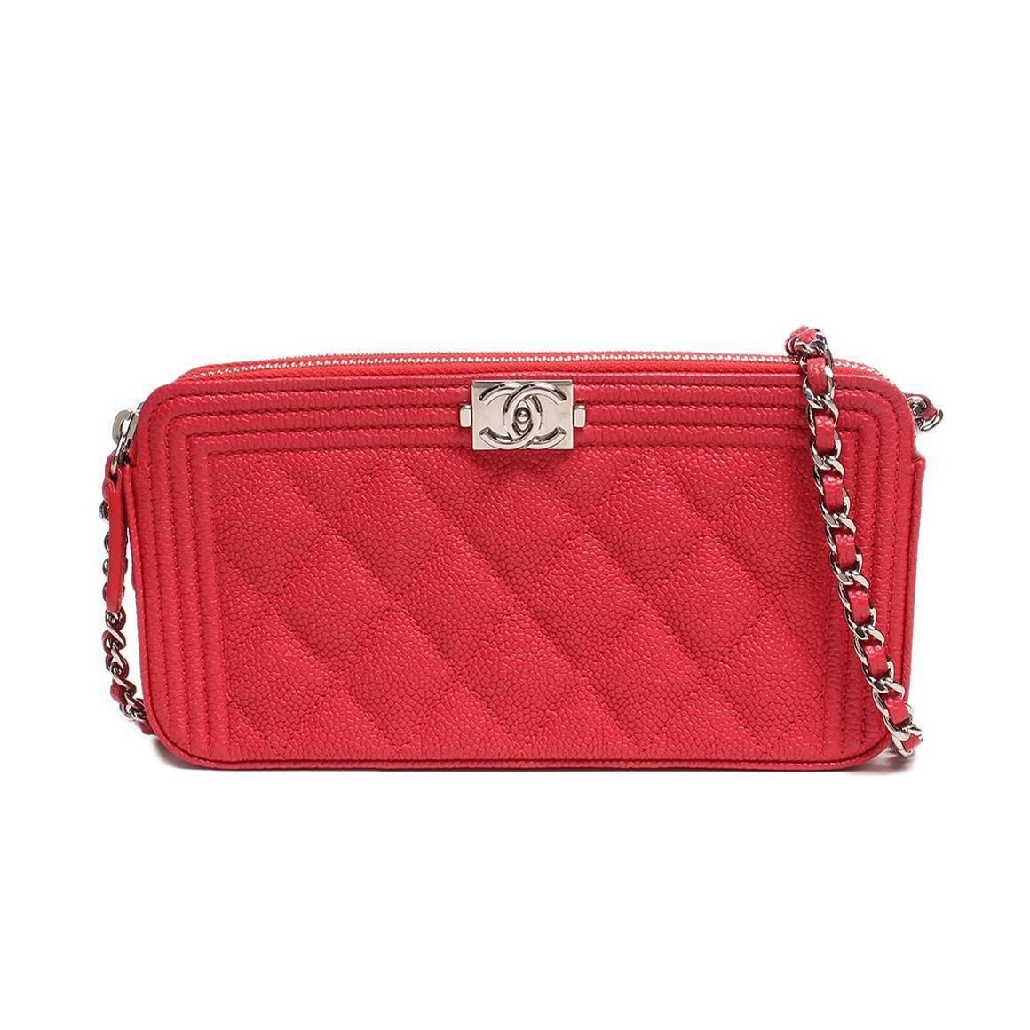 CHANEL Deep Pink Boy Double Zip WOC Mini Crossbody Bag 23 Series ITC446XTDEP4