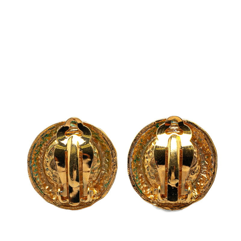 Chanel Gold Plated Round Faux Pearl Clip Earrings