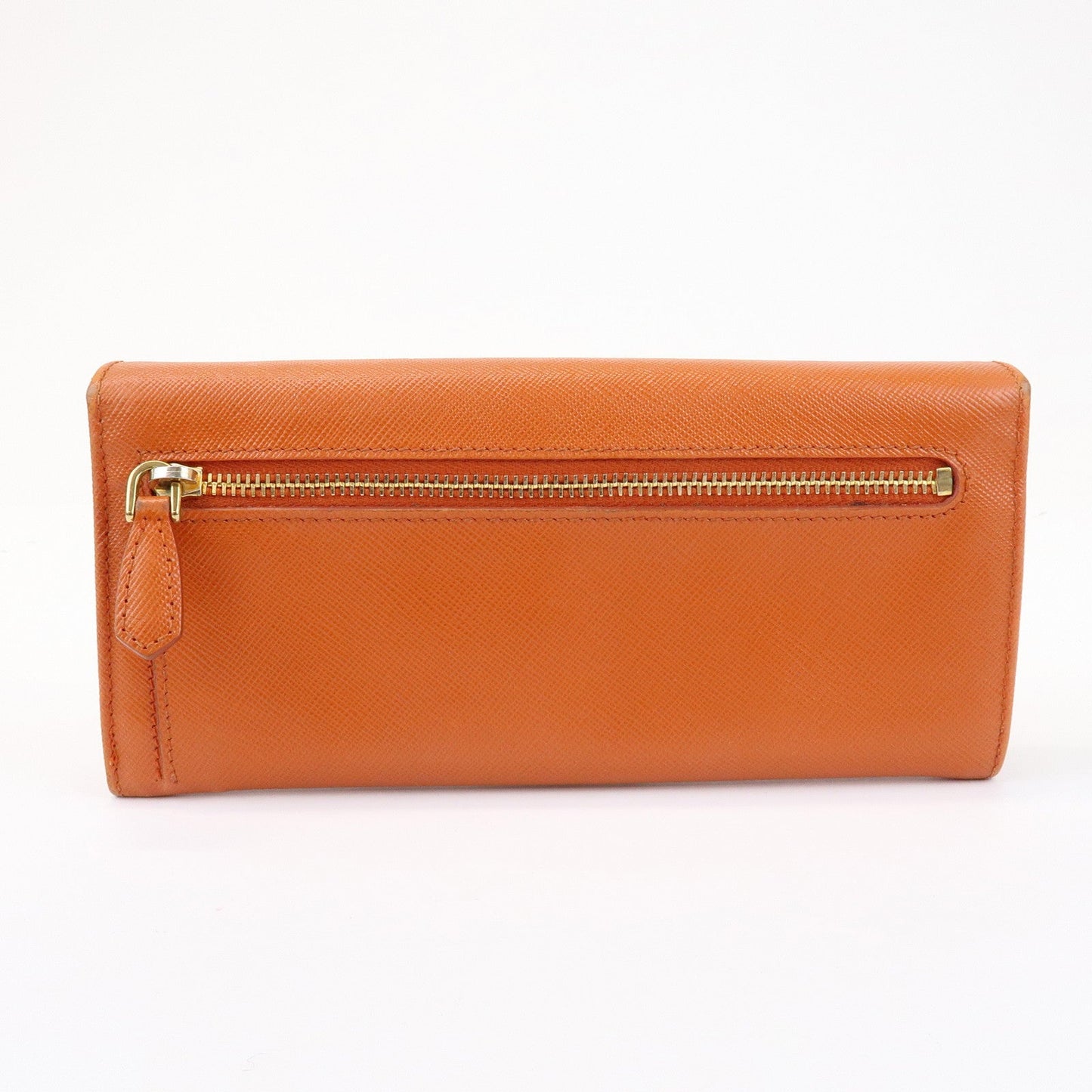 PRADA Saffiano Leather Ribbon Flap Long Wallet Orange 1M1132