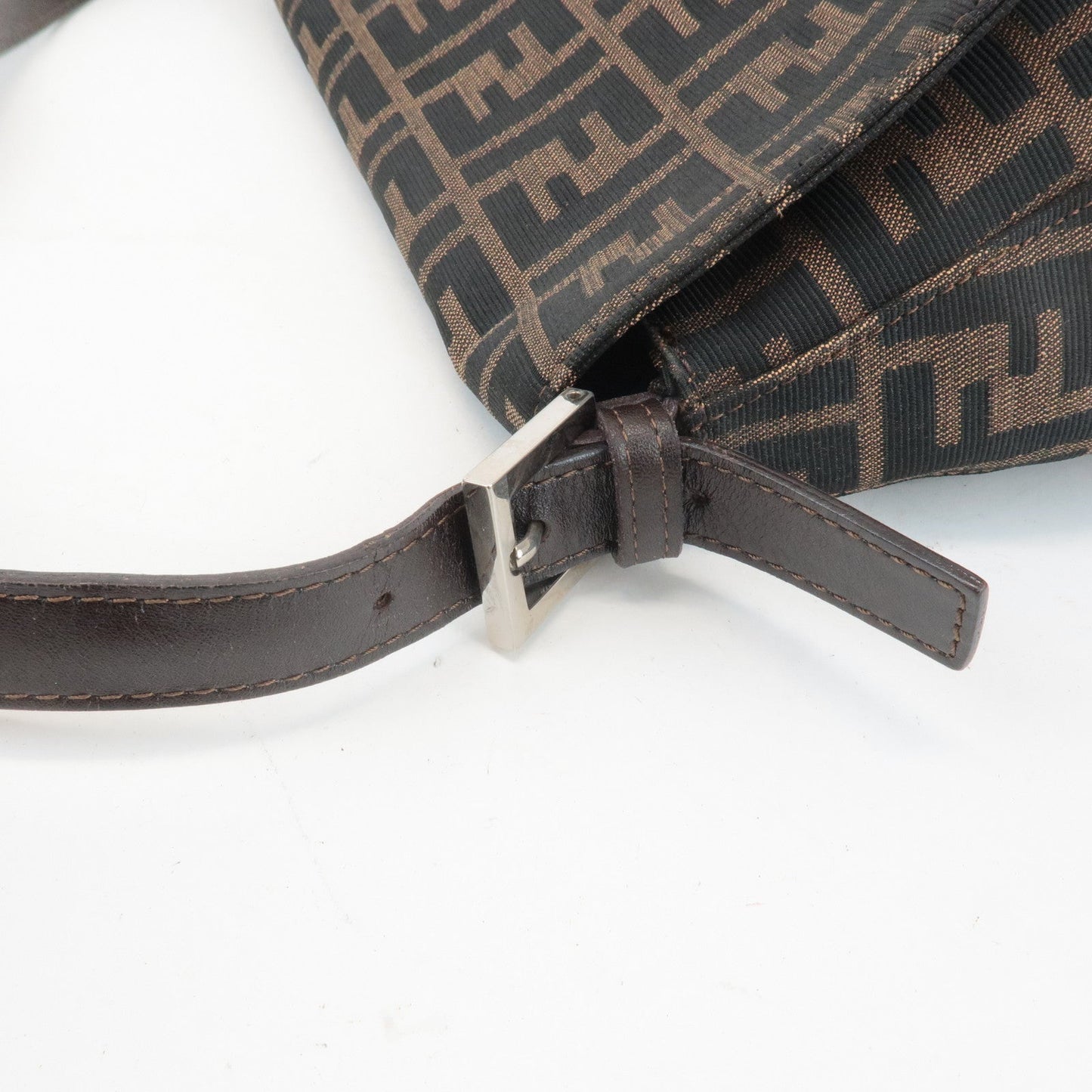 FENDI Mamma Baguette Canvas Leather Shoulder Bag Silver HDW 26325  d