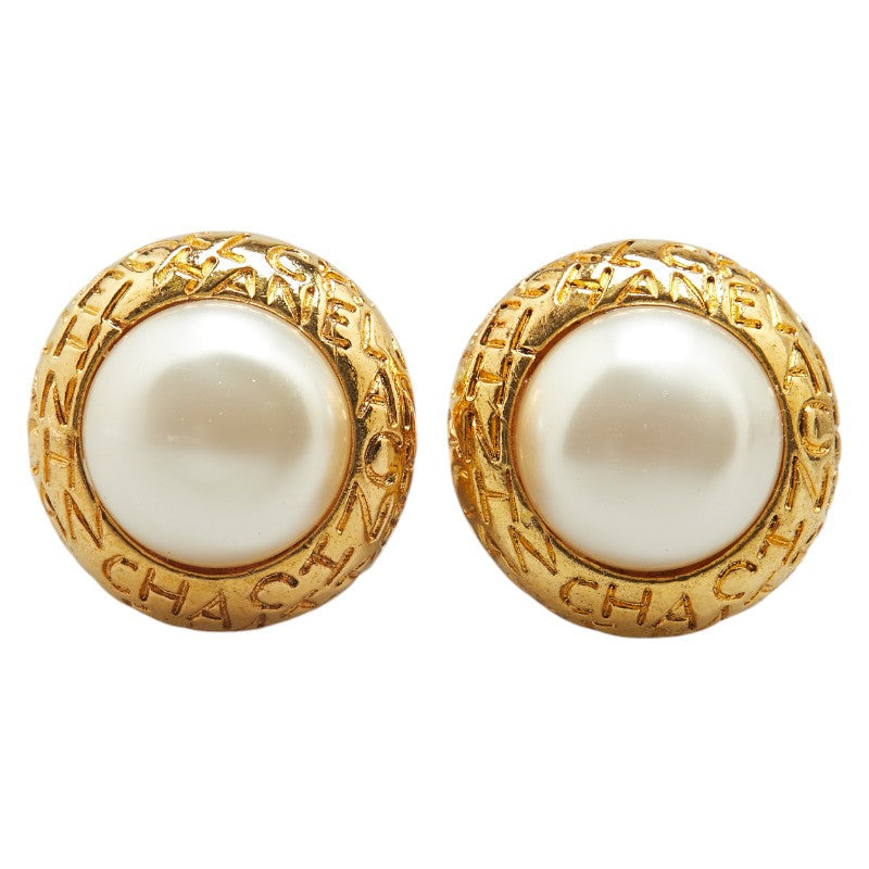 Chanel Logo Round Faux Pearl Earrings