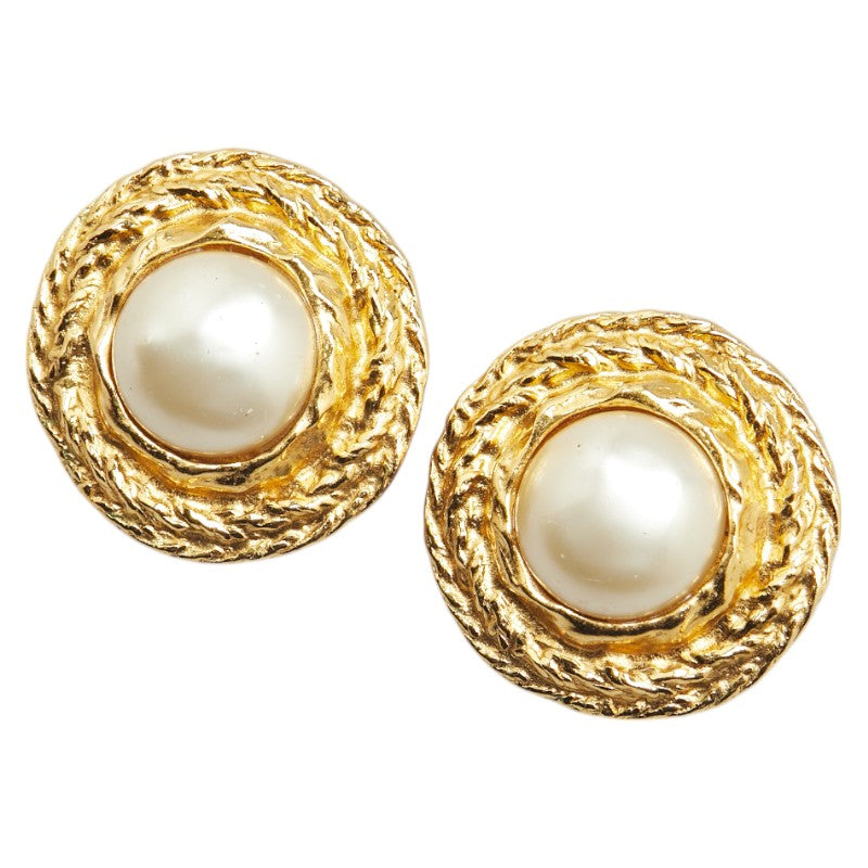 Chanel Round Faux Pearl Earrings