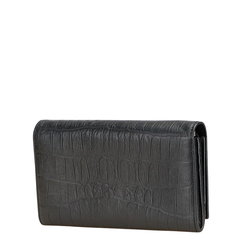 Saint Laurent Crocodile Embossed Leather Long Wallet