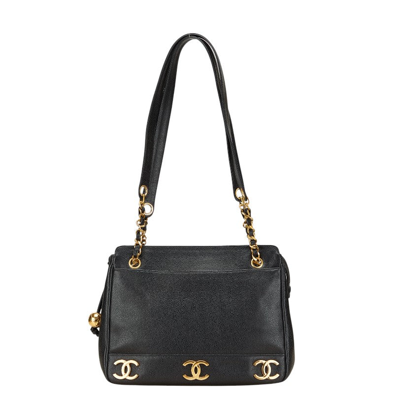 Chanel Triple Coco Mark Caviar Skin Chain Tote Bag