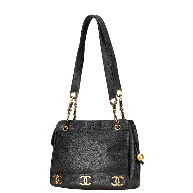 Chanel Triple Coco Mark Caviar Skin Chain Tote Bag