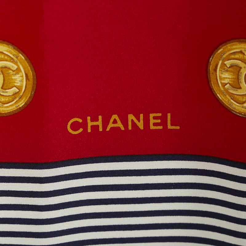 Chanel Coco Mark Coin Stripe Silk Scarf