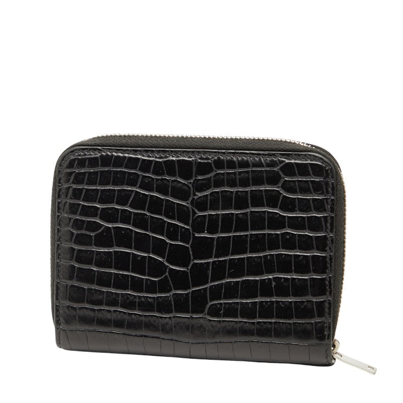 Saint Laurent YSL Crocodile Embossed Leather Zip Wallet