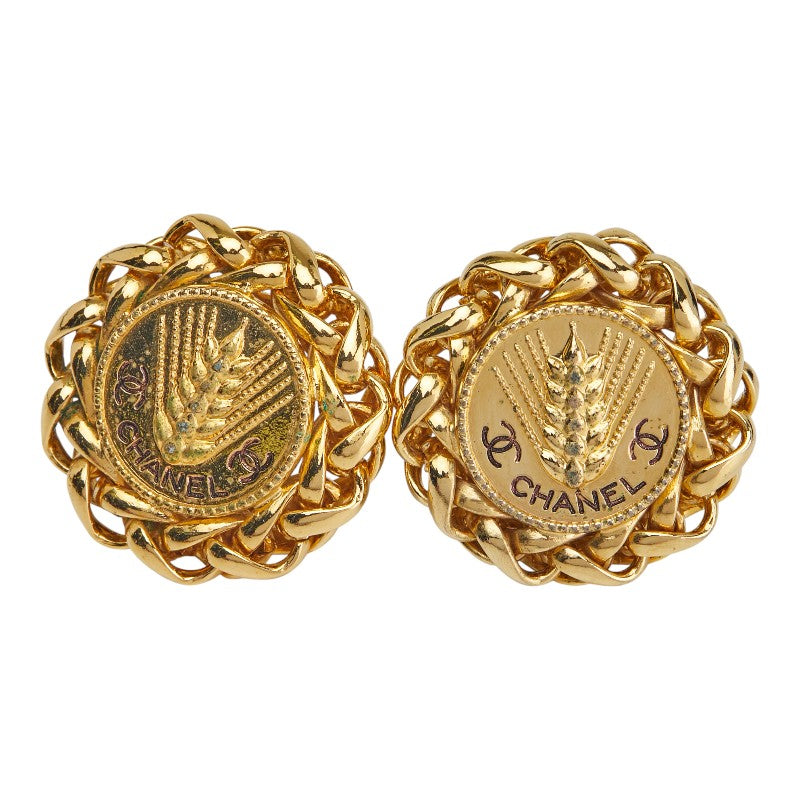 Chanel Coco Mark Round Wheat Motif Earrings