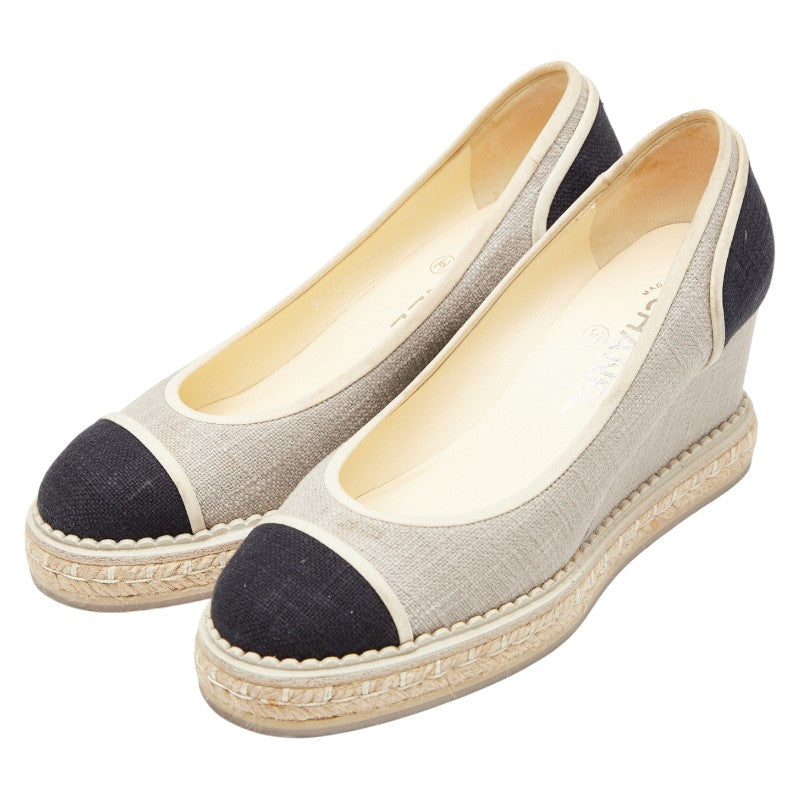 Chanel Coco Mark Canvas Wedge Pumps
