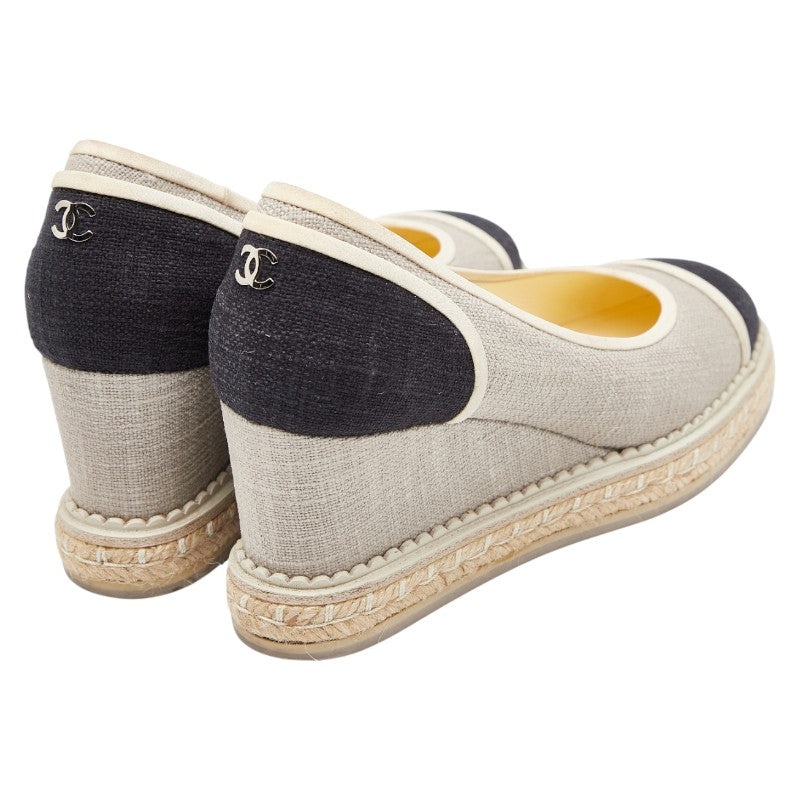 Chanel Coco Mark Canvas Wedge Pumps