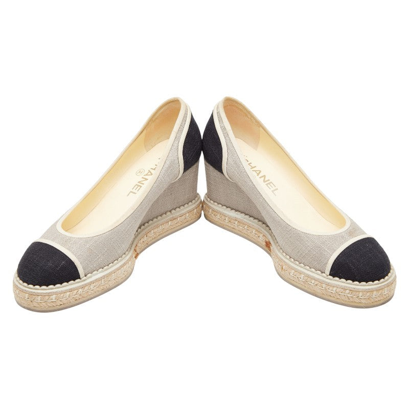 Chanel Coco Mark Canvas Wedge Pumps
