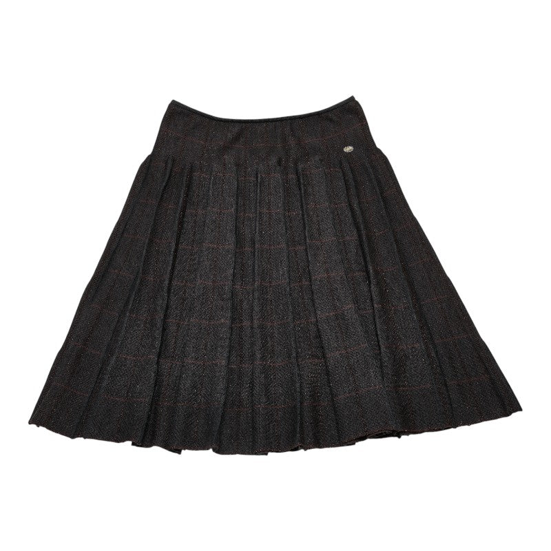 Chanel Coco Mark Check Wool Blend Pleated Skirt