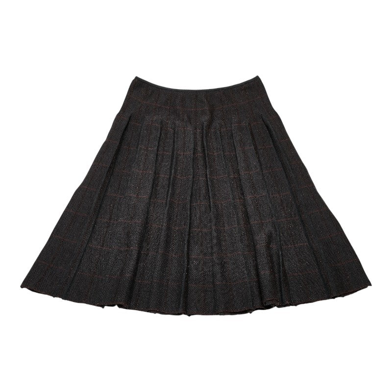 Chanel Coco Mark Check Wool Blend Pleated Skirt