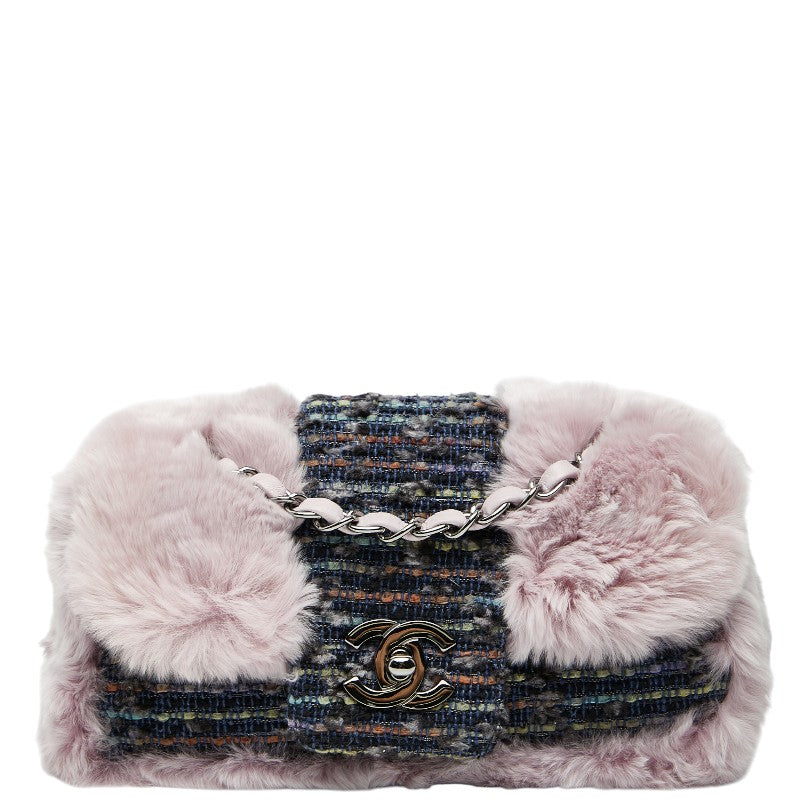 Chanel Coco Mark Tweed Rabbit Fur 2way Shoulder Bag
