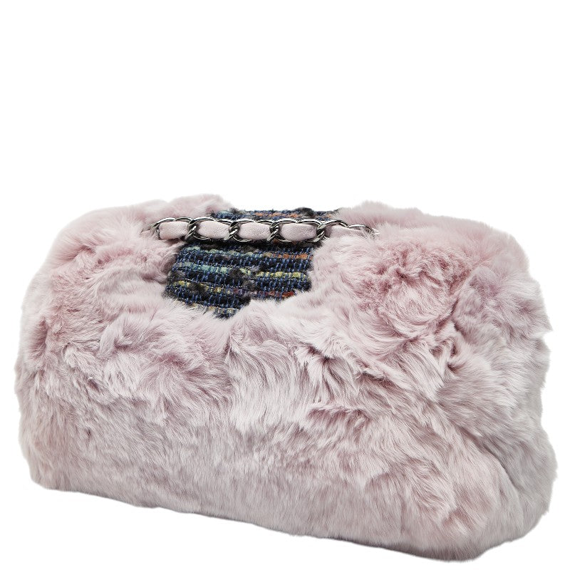 Chanel Coco Mark Tweed Rabbit Fur 2way Shoulder Bag