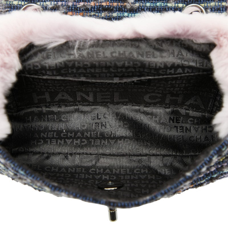 Chanel Coco Mark Tweed Rabbit Fur 2way Shoulder Bag