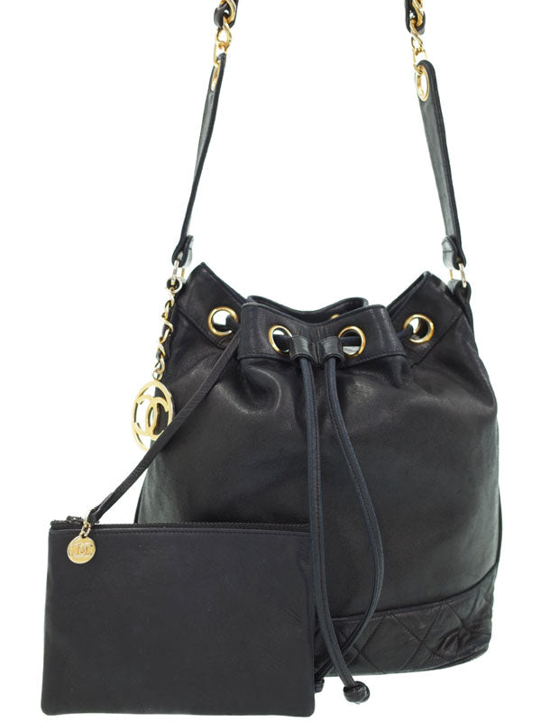Chanel Drawstring Type Chain Shoulder Bag Navy