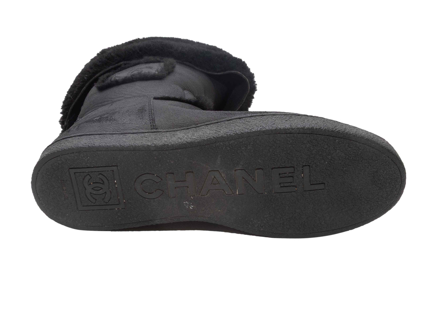 Black Chanel Shearling CC Boots Size 39.5