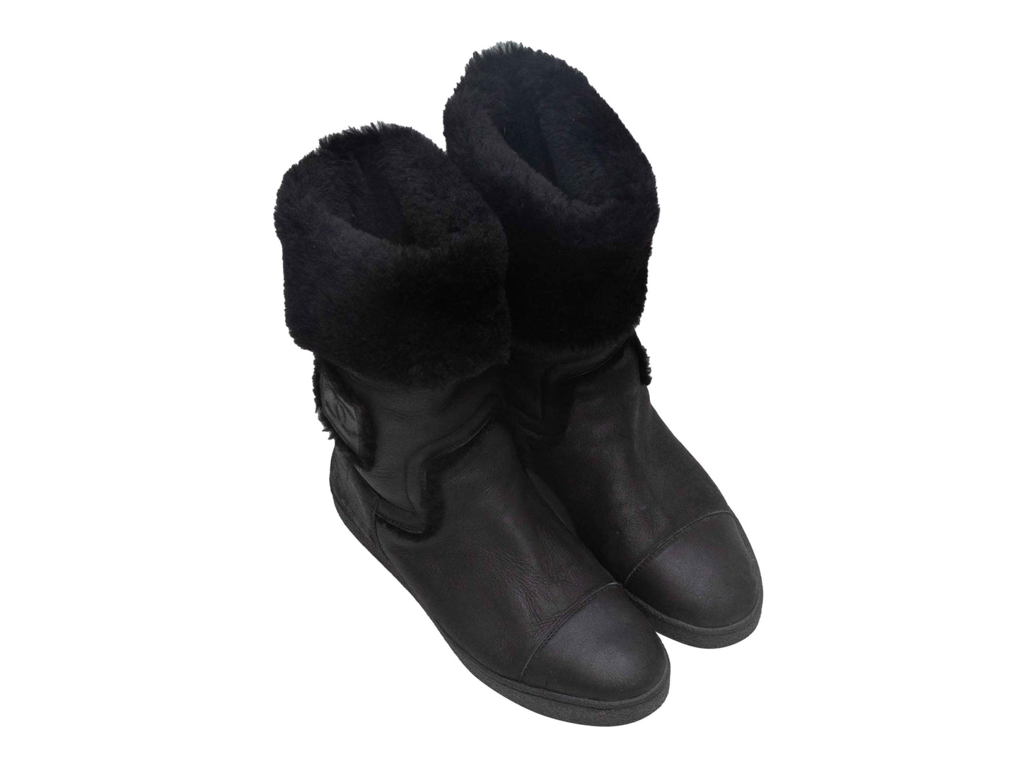 Black Chanel Shearling CC Boots Size 39.5