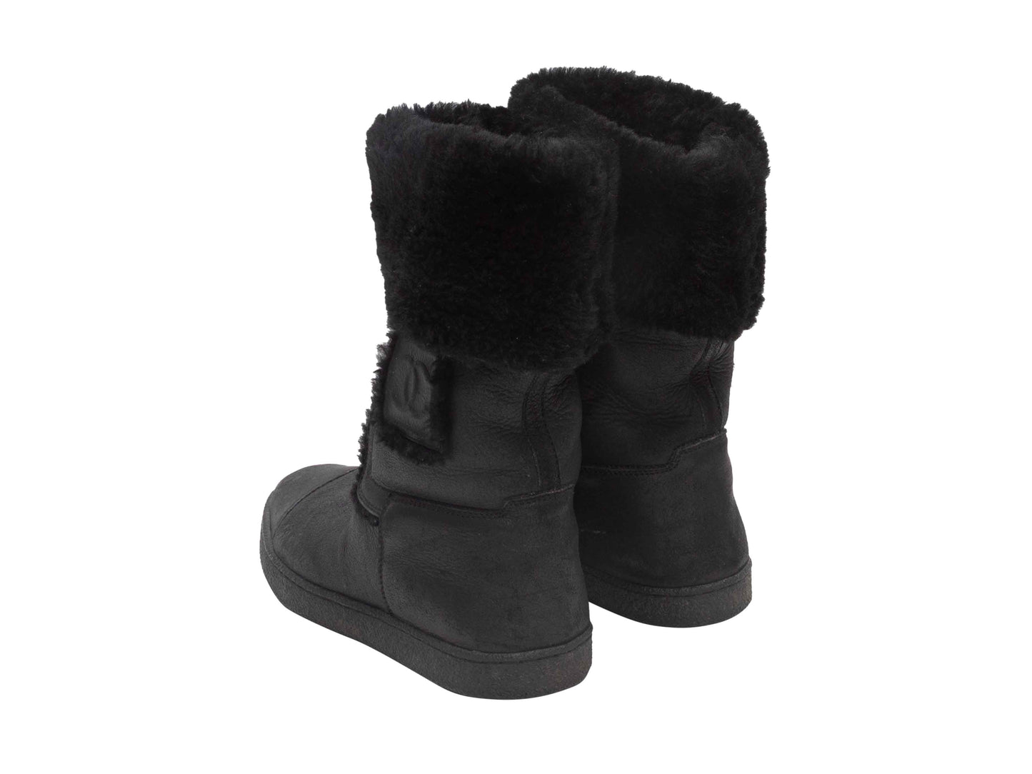 Black Chanel Shearling CC Boots Size 39.5