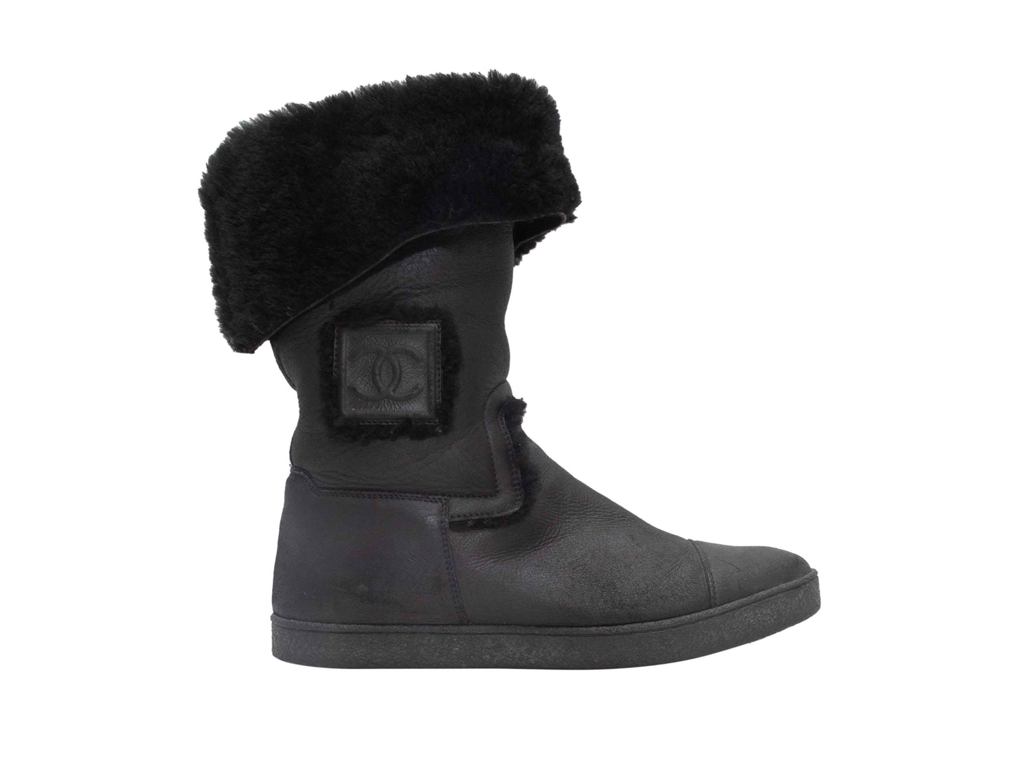 Black Chanel Shearling CC Boots Size 39.5