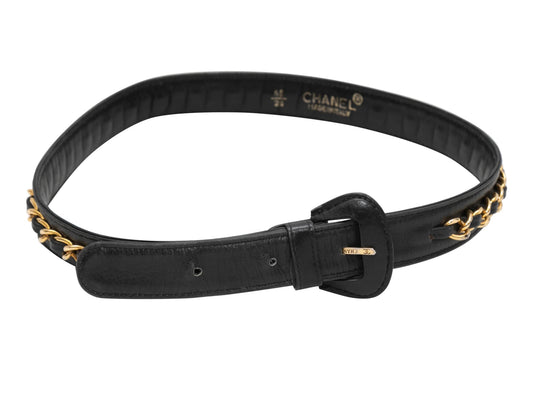 Black Chanel Leather & Chain-Link Belt Size US XXS