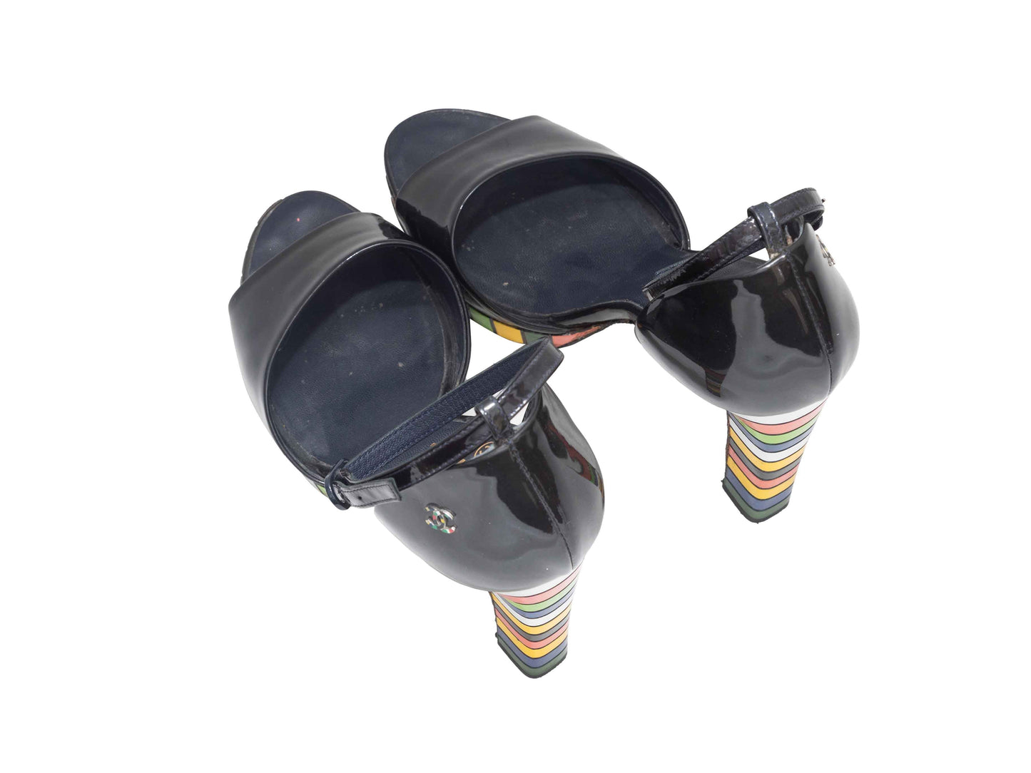 Black & Multicolor Chanel Colorblock Patent Heeled Sandals Size 39