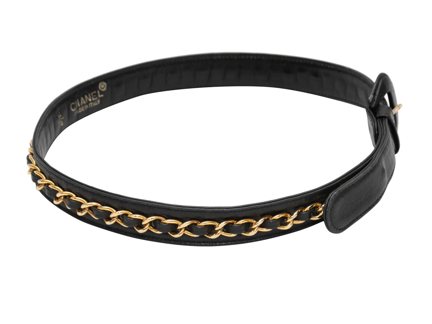 Black Chanel Leather & Chain-Link Belt Size US XXS