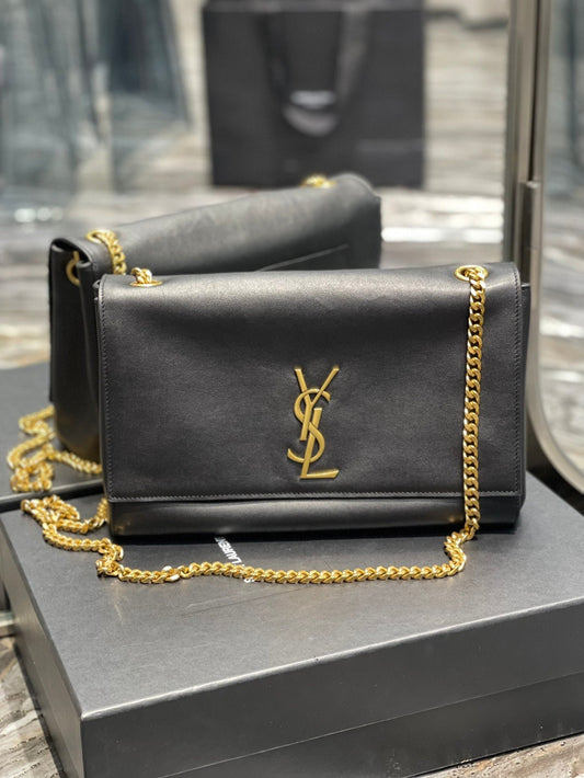 Top Quality Kate MeTop Qualityum Reversible Chain Bag Black In Suede With Gold Hardware For Women 11.2in/29cm YSL