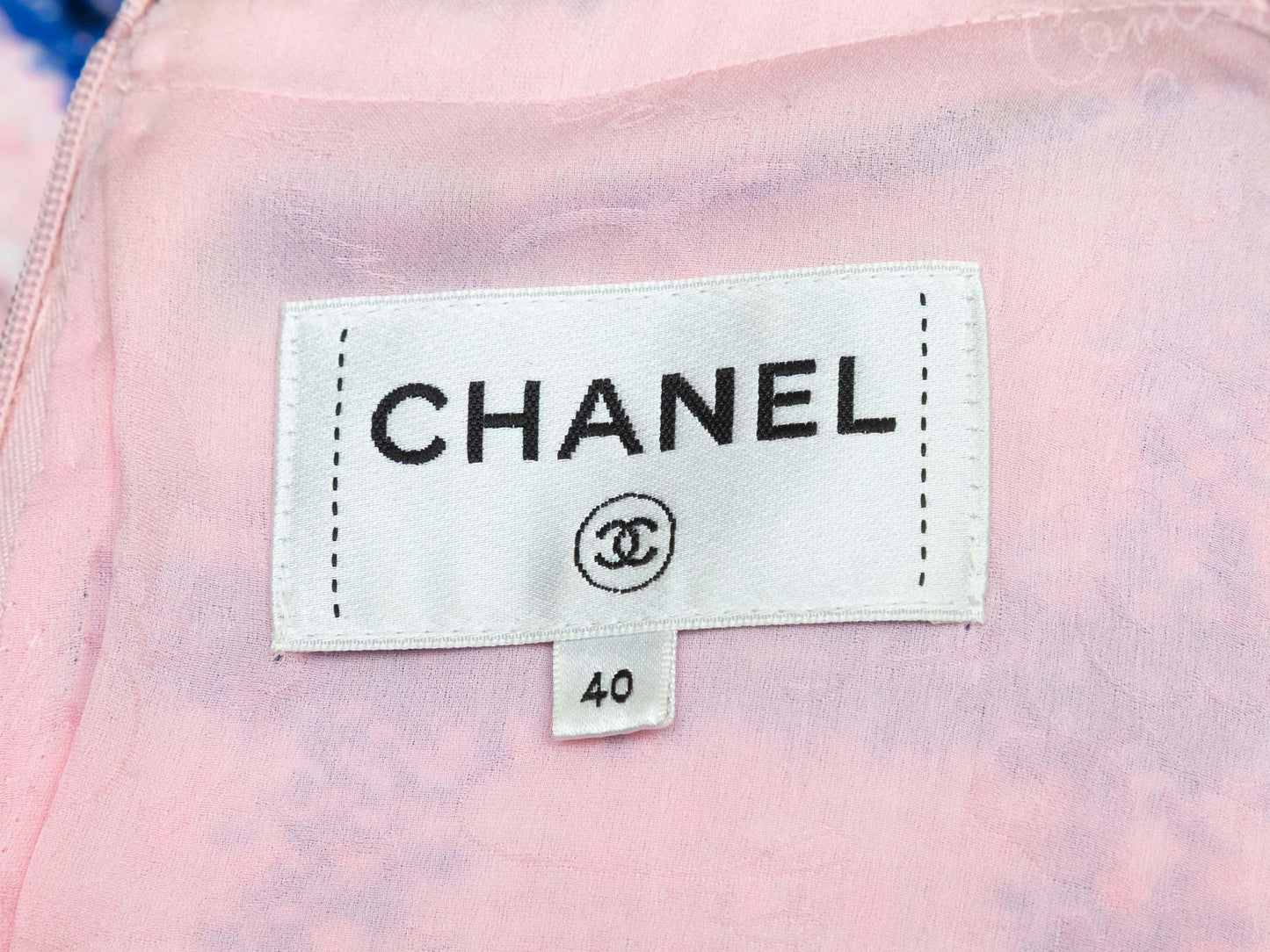Blue & Light Pink Chanel Grid Patterned Tweed Dress Size FR 40