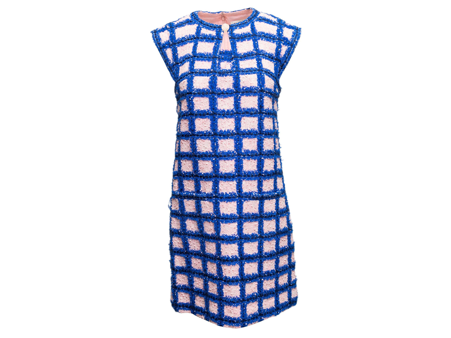 Blue & Light Pink Chanel Grid Patterned Tweed Dress Size FR 40